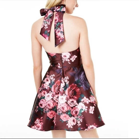 My‎ Michelle High Halter Neck Floral Print Fit & Flare Formal Mini Dress NWT - Picture 2 of 10